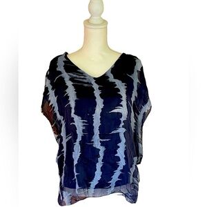 Gigi Moda 100% Silk Tie Die Blue Boho Top Blouse Size Large